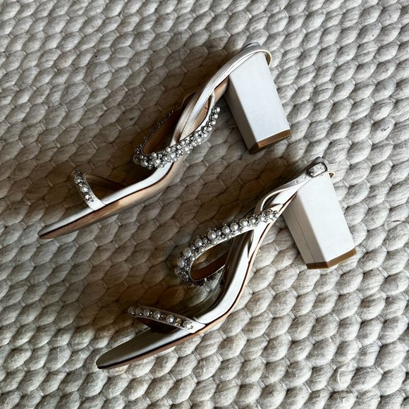 BADGLEY MISCHKA Natasha Soft White Satin Block Heel 8 - Picture 3 of 6